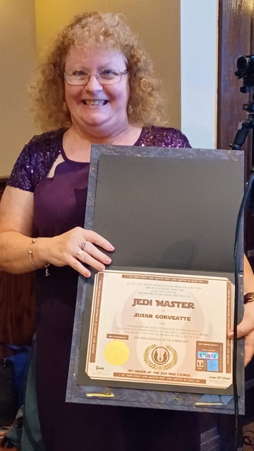 Susan Gorveatte with her Jedi Master Certificate 