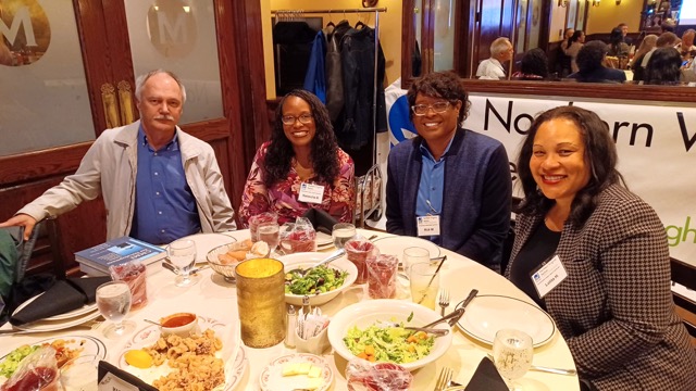 Around a table: Past Section Chair Vladimir Nesterovich, Natascha B, Past Section Historian Rick Wells, Lolita Harris