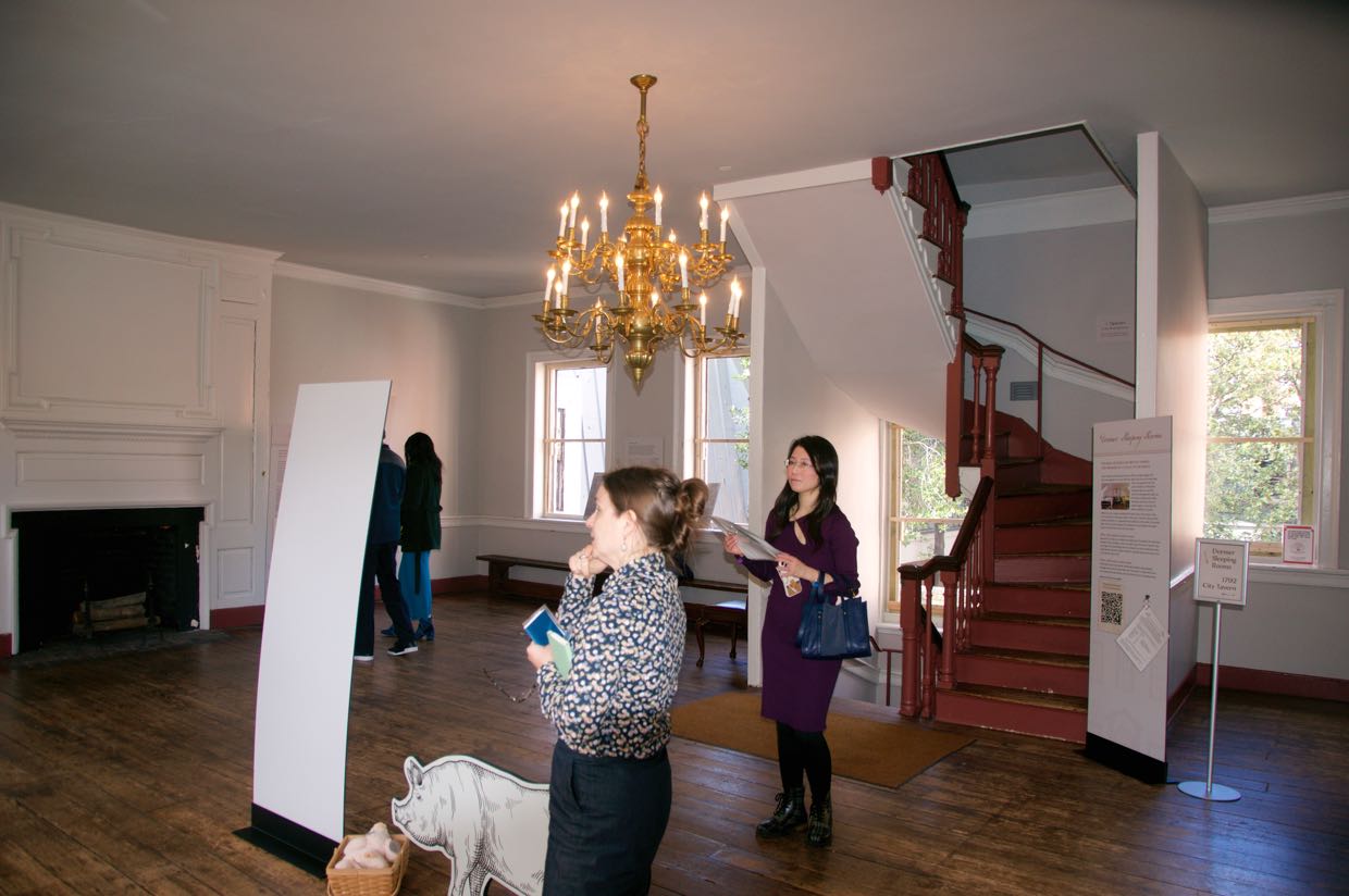 The asse3mbly room with the passgae to the loding quarters up the stairs
