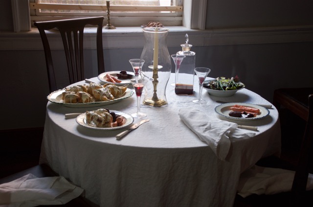 Table setting in the private dining room, notice the linens