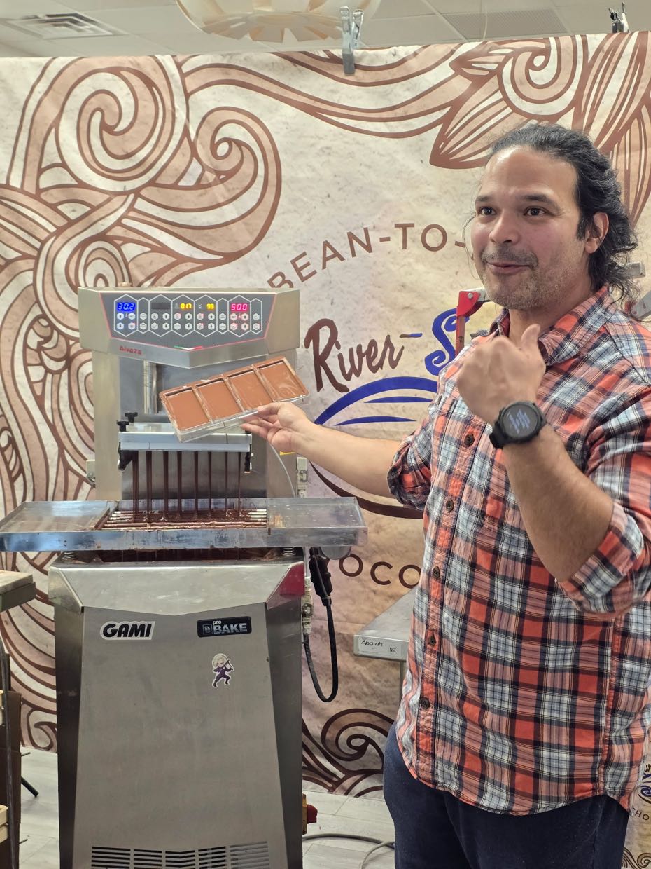 Tour guide with chocolate blender