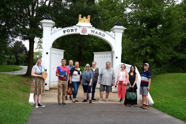 In front of one of the reconstructed gates 